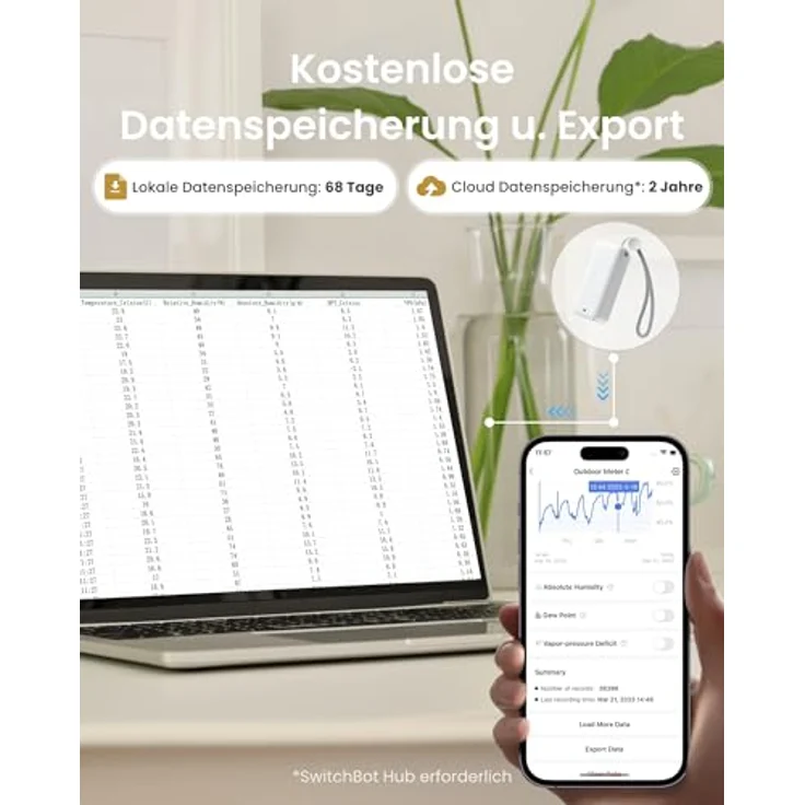 SwitchBot Hygrometer Thermometer IP65, Bluetooth Innen Außen mit Taupunkt/VPD/Absolute Feuchtigkeitssensor, Datenspeicherung für Gewächshäuser und Weinkeller – Bild 4
