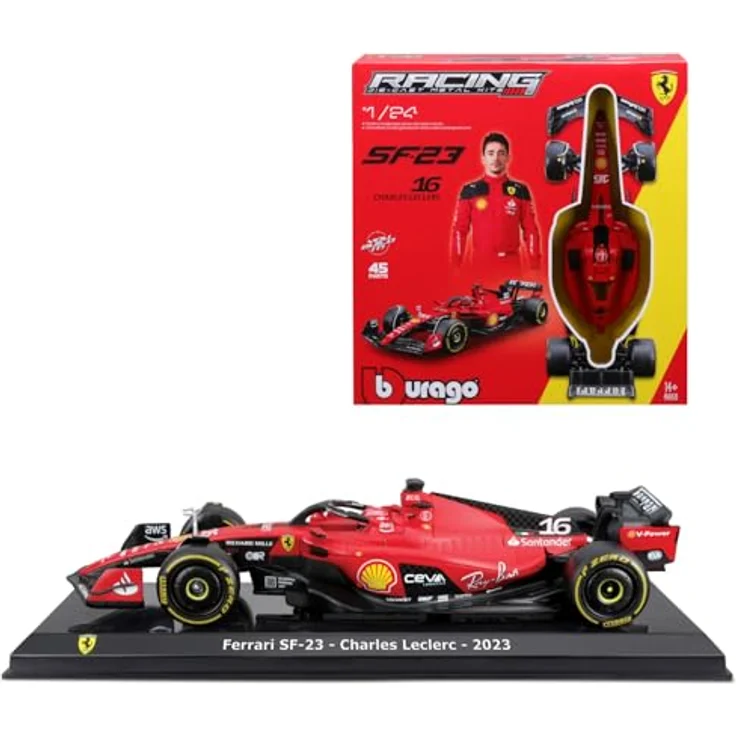 Bburago Formel 1 KIT Ferrari SF23 (2023), Modellauto Bausatz 1:24, 45-teilig, Fahrer #16 Charles Leclerc, 27cm, schwarz-rot – Bild 1