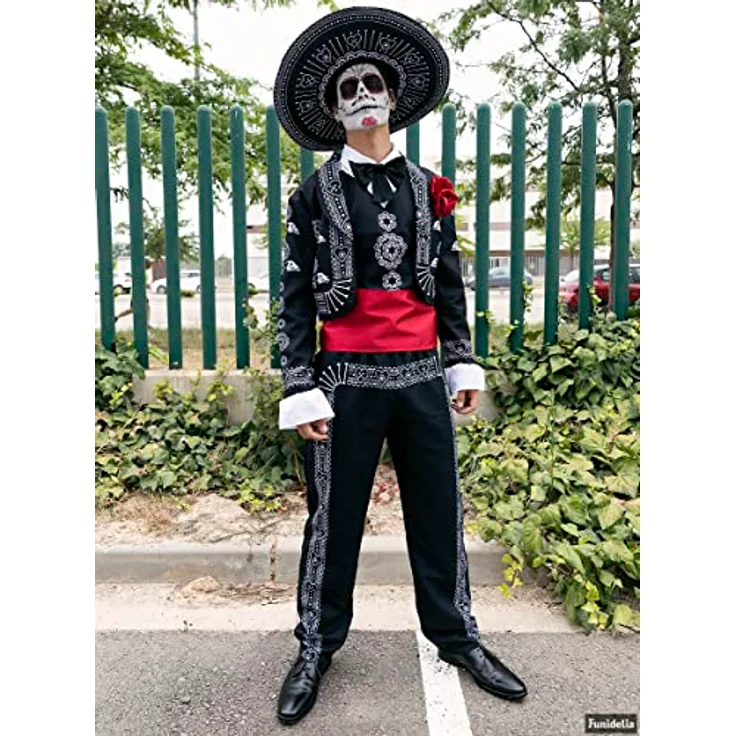Funidelia Mariachi Kostüm für Herren Tag der Toten, Halloween, Horror - Größe XXL Schwarz – Bild 3