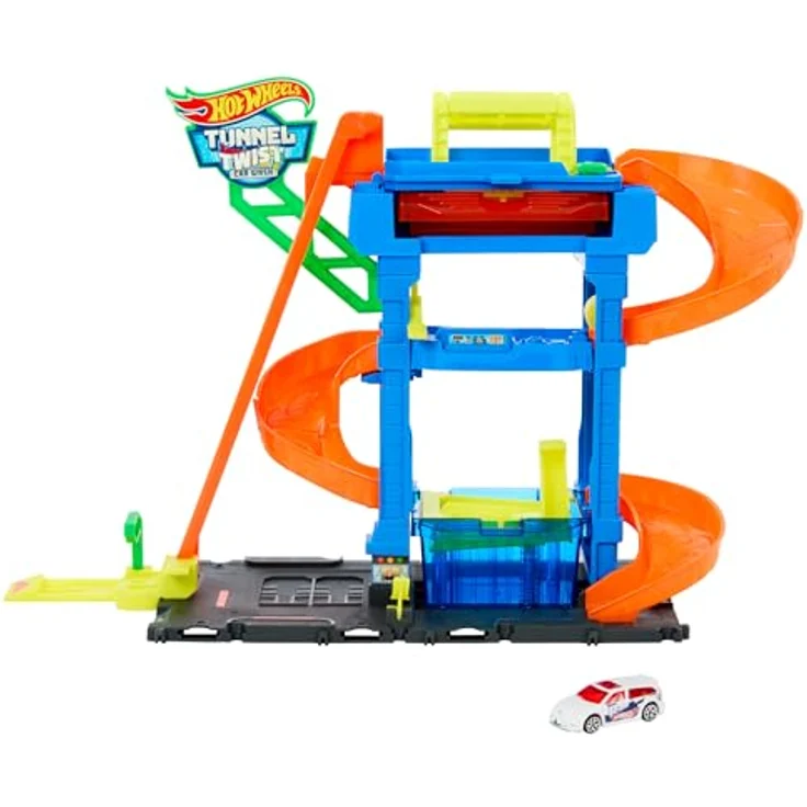 Hot Wheels Let's Race Netflix - City Spielzeugauto-Trackset, Farbwechsel-Tunnelautowaschanlage mit 1 Farbwechselfahrzeug im Maßstab 1:64, HTN80 – Bild 1
