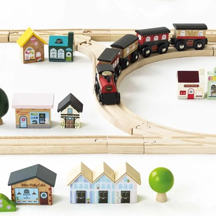 Le Toy Van London Train Set, 120-teiliges Holzeisenbahn-Set mit magnetisch verbindbaren Waggons, Gleisen und detaillierten Zubehörteilen aus nachhaltigem Holz, für Kinder ab 3 Jahren – Bild 7