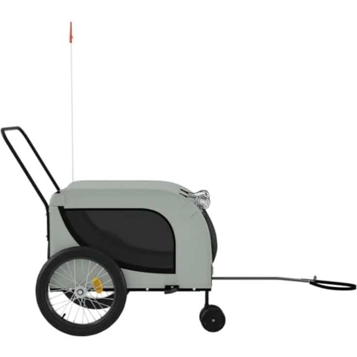 vidaXL Fahrradhundeanhänger Fahrradanhänger Hunde Schwarz und Grau Oxford-Gewebe und Eisen, sicher und komfortabel, bis 45 kg Tragfähigkeit – Bild 6