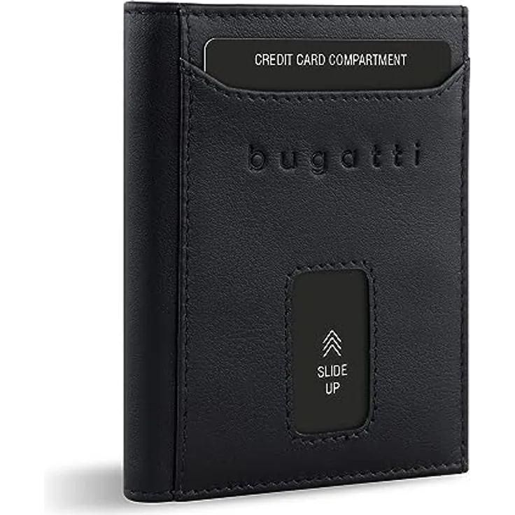bugatti Secure Slim Mini Börse Spezial mit XL-Münzfach und RFID-Schutz aus Leder, schwarz Nappa