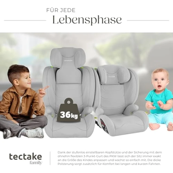 tectake Levi Autokindersitz, i-Size zugelassen für Gruppe I/II/III (9-36 kg), stufenlos höhenverstellbare Kopfstütze, pflegeleichter Bezug – Bild 4