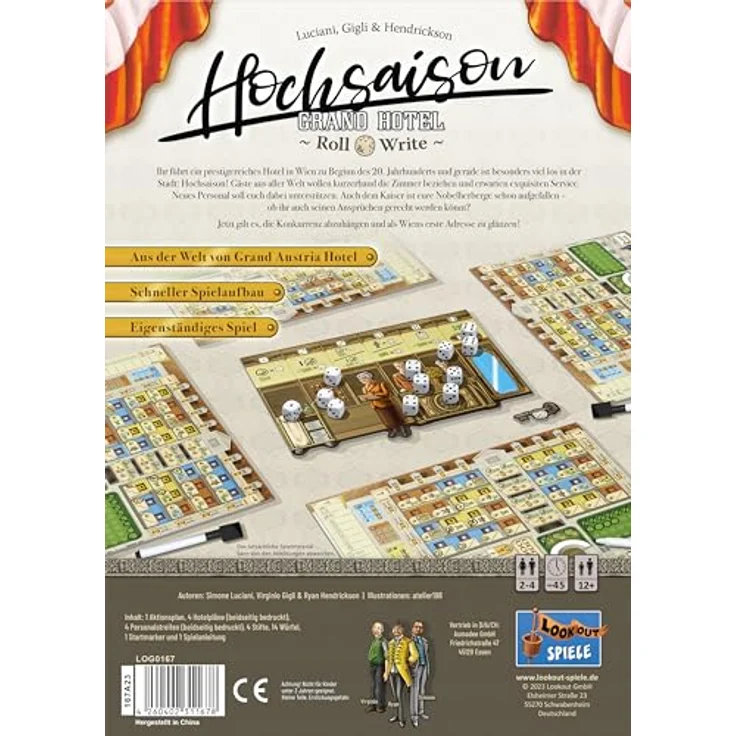 Lookout LOOD0061 Hochsaison: Grand Hotel Roll & Write, Brettspiel für 2-4 Spieler, ab 12 Jahren (DE) – Bild 4