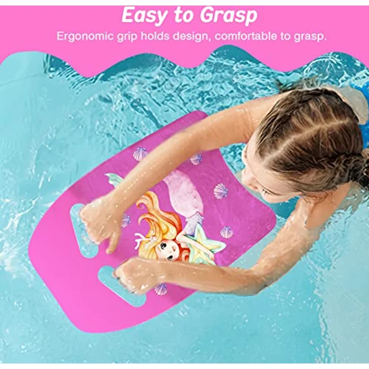 MoKo Kinder Schwimmbrett, Kickboard mit ergonomischen Griffen und Cartoon-Muster, rosa Meerjungfrau, für Schwimmtraining bis 45 kg – Bild 4