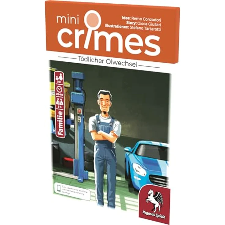 Pegasus Spiele MiniCrimes - Tödlicher Ölwechsel, Familienspiel und Kartenspiel, perfekt als Geschenk – Bild 3