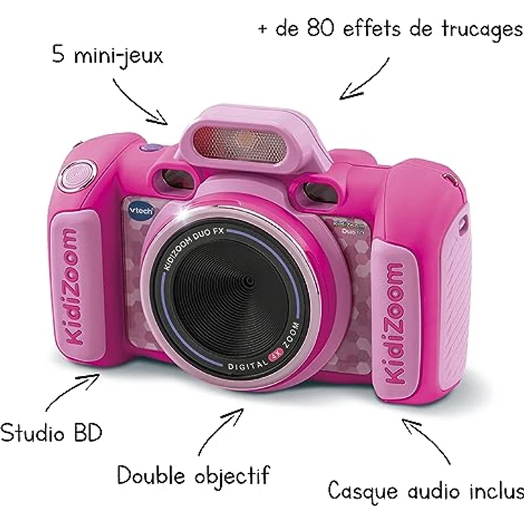 VTech KidiZoom Duo FX, Digitalkamera für Kinder, 8 MP, rosa, mit Comic-Studio, Farbdisplay und lustigen Effekten – Bild 2