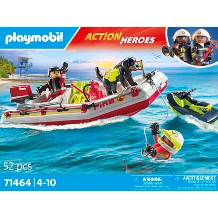 PLAYMOBIL Action Heroes 71464, Feuerwehrboot mit Aqua Scooter, realitätsnahes Spielzeug für Wasserrettungen, inklusive Taucherbrille, Schwimmflossen und Rettungsweste, für Kinder ab 4 Jahren – Bild 4
