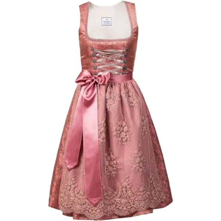 Edelnice Dirndl Sophia, pinkes Glamour-Dirndl mit goldschimmerndem Stoff und aufwendiger Perlenstickerei – Bild 2