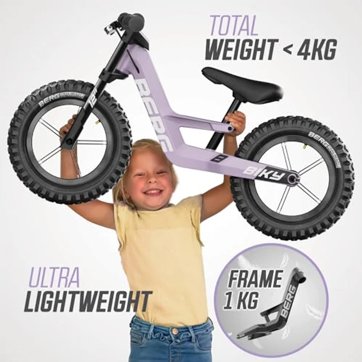 Berg Biky Cross Violett Laufrad mit Handbremse ab 2 Jahre, Luftreifen, Leichtes Magnesiumrahmen, Rutschfahrzeug 12 Zoll, Kinderfahrrad Jungen und Mädchen, Sattel höhenverstellbar… – Bild 2