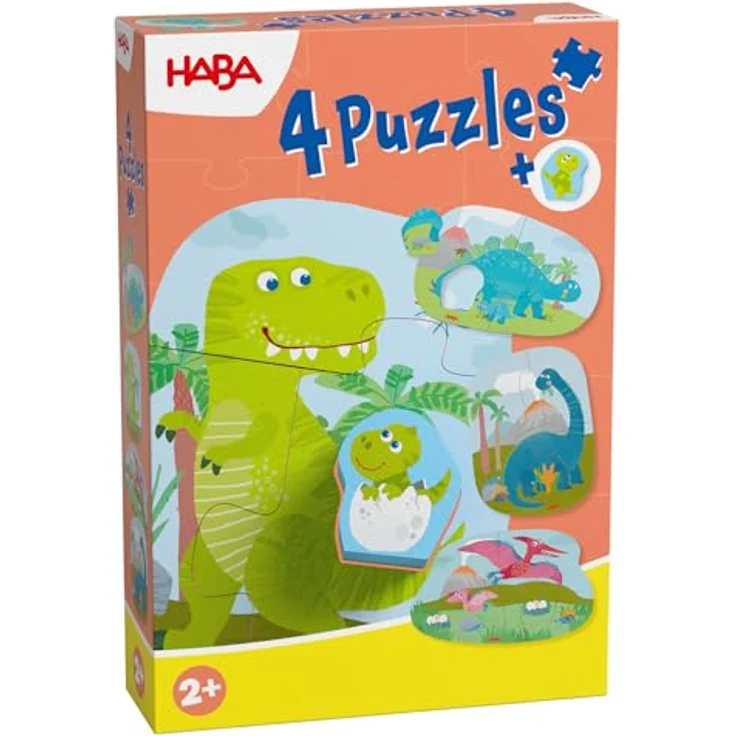 HABA 4 Erste Puzzles – Dinosaurier-Puzzle mit 4 Motiven und Holzfigur, fördert Kreativität & Motorik, für Kinder ab 2 Jahren – Bild 1