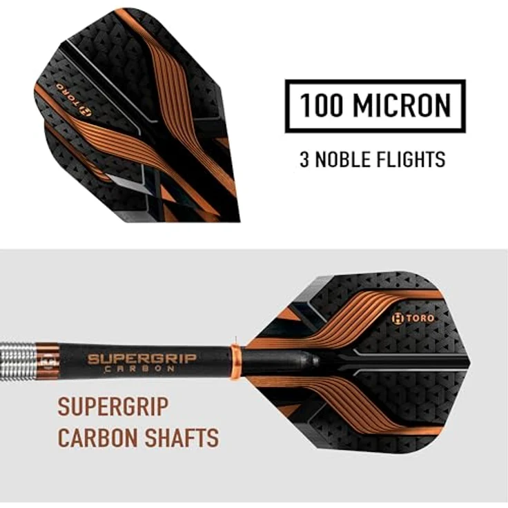 Harrows Toro 90% Steeldarts, 23 Gramm mit Schwarz/Gold Intermediate Supergrip Carbon Shafts und neuen Harrows Toro Flights – Bild 4