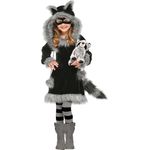 Fun World Division Kleiner Waschbär Kinderkostüm, 5-teilig in Grau-Schwarz mit Kleid, Kopfbedeckung, Strumpfhose und Maske, Größen 98-104