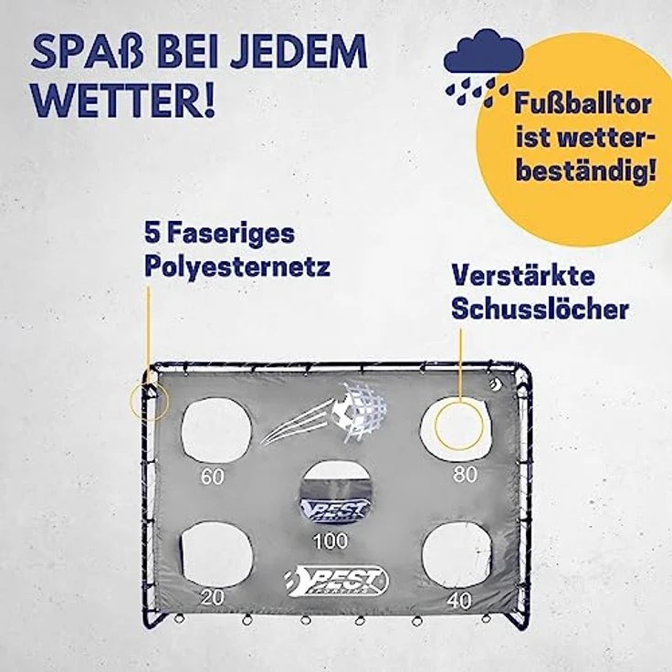 Best Sporting Fußballtor mit Torwand I Fußballtor Kinder mit verschiedenen Farbmotiven I Fußball Tor 213cm x 152cm I Hochwertiges Kindertor mit Netz, Torwand & Heringen I Fussball Tor Grau – Bild 3