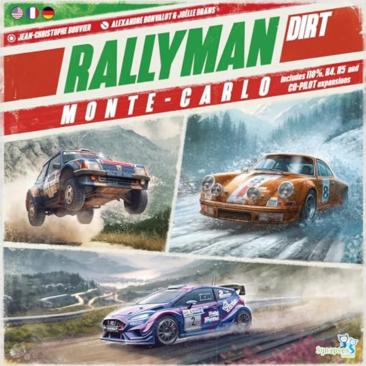 Synapses Games Rallyman: Dirt Monte Carlo, Erweiterung zum Push Your Luck Brettspiel für 1 bis 6 Spieler, ab 14 Jahren, 4-In-1 mit neuen Autos, Oberflächentypen und spezialisierten Reifen, 60+ Minuten Spieldauer – Bild 5
