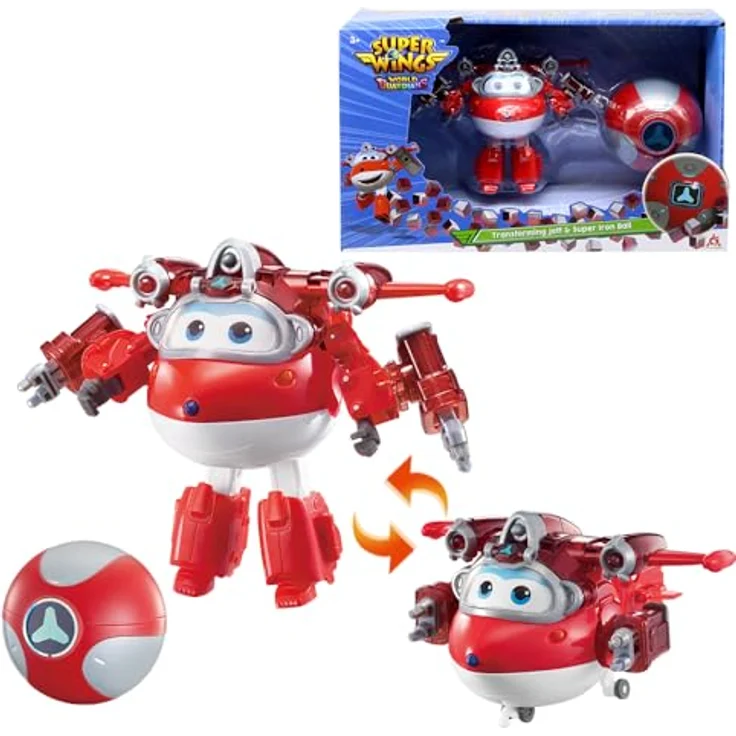 Super Wings Jett, Iron Power Super Ball, 12,7 cm verwandelbares Flugzeug und Roboter-Spielzeug für Kinder, bewegliche Gelenke, ab 3-8 Jahren – Bild 1