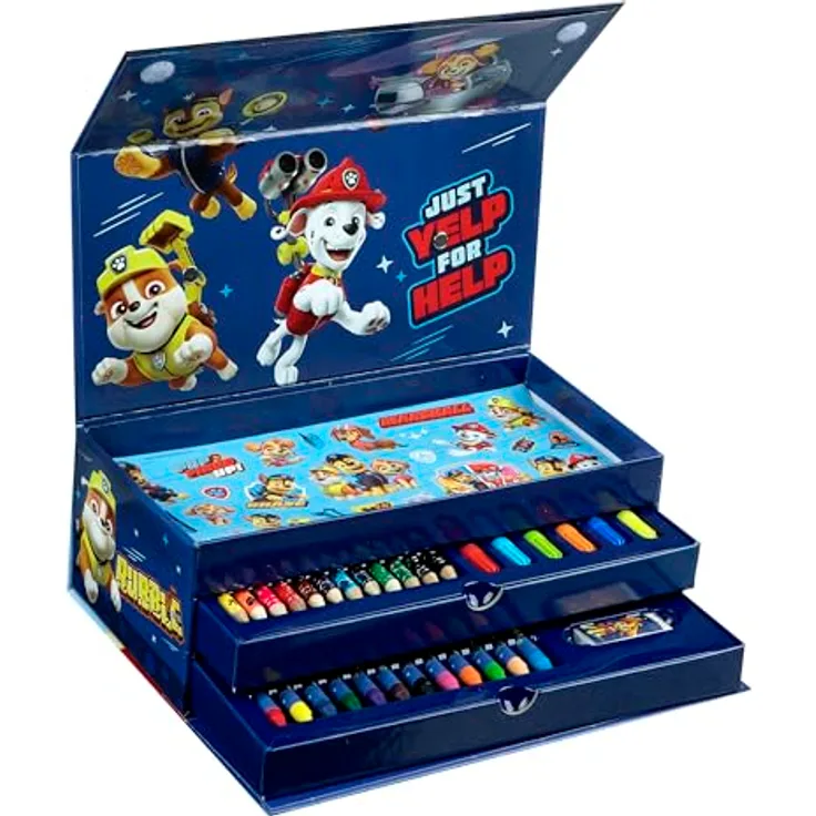 PAW PATROL Kreativset Malkasten mit Schublade, Künstlerbedarf für junge Kreative