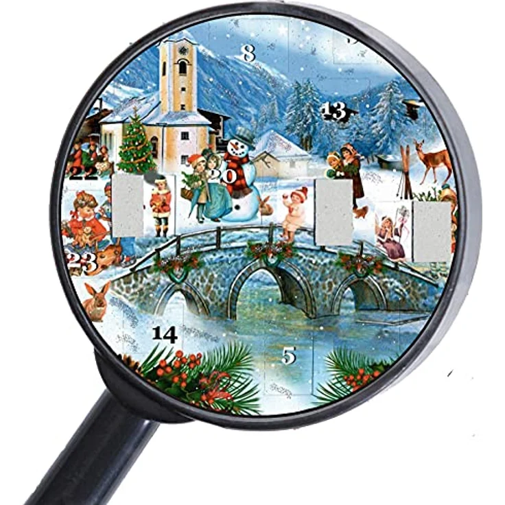 Nostalgischer Adventskalender/Weihnachtskalender für Kinder und Erwachsene mit Bildern und Glitzer "Weihnachtsmann im Schlitten" – Bild 4