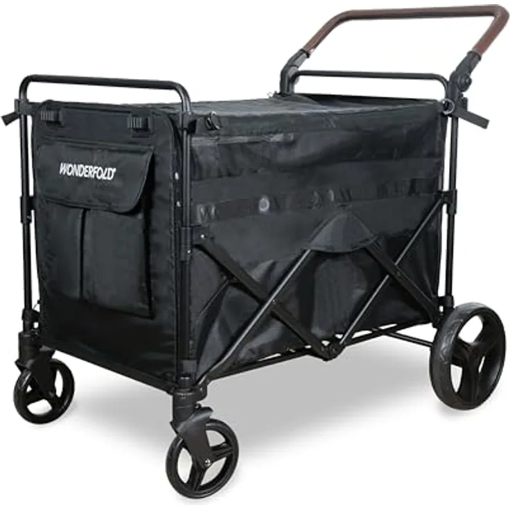 WONDERFOLD PXL Pet Heavy Duty Wagon, Bollerwagen für Tiere, schwarz, Metall/Textil, 72.50x107.50x117 cm