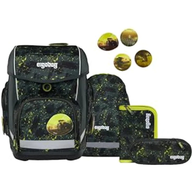ergobag CUBO MähdreschBär Schulranzen-Set, 5-teilig, ergonomisch, Your-Size-System, ab 1. Klasse, 19 l Volumen, PFC-frei – Bild 1