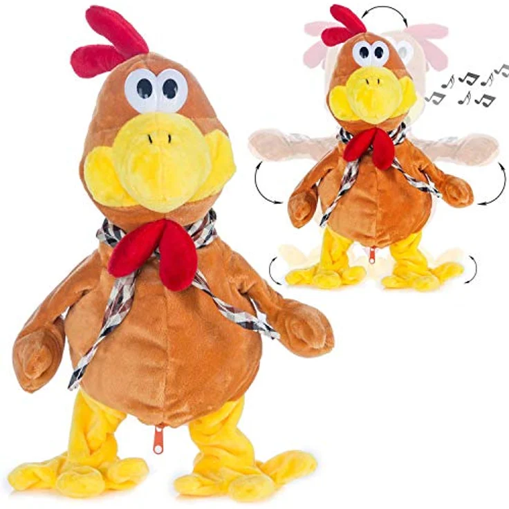Goods & Gadgets Singender & Tanzender Gockel in Gelb, Kuscheltier Huhn mit Sound & Bewegung, batteriebetrieben, 0,11 kg – Bild 2