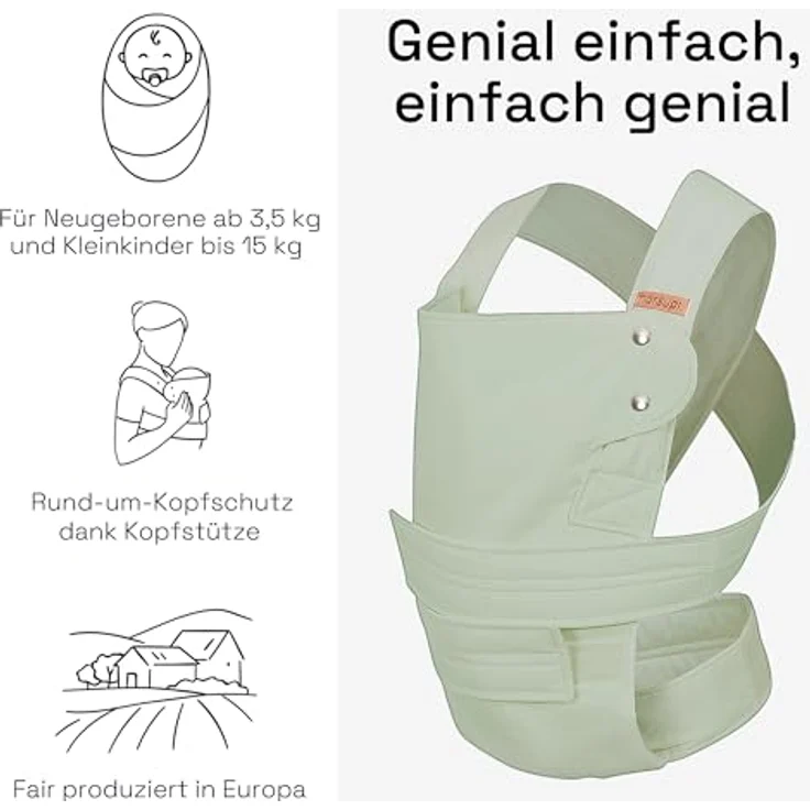 marsupi Babytrage und Neugeborenen-Trage, Breeze (Baumwolle / Leinen) Version 2. 0, Pistachio / L - Preisvergleich – Bild 4