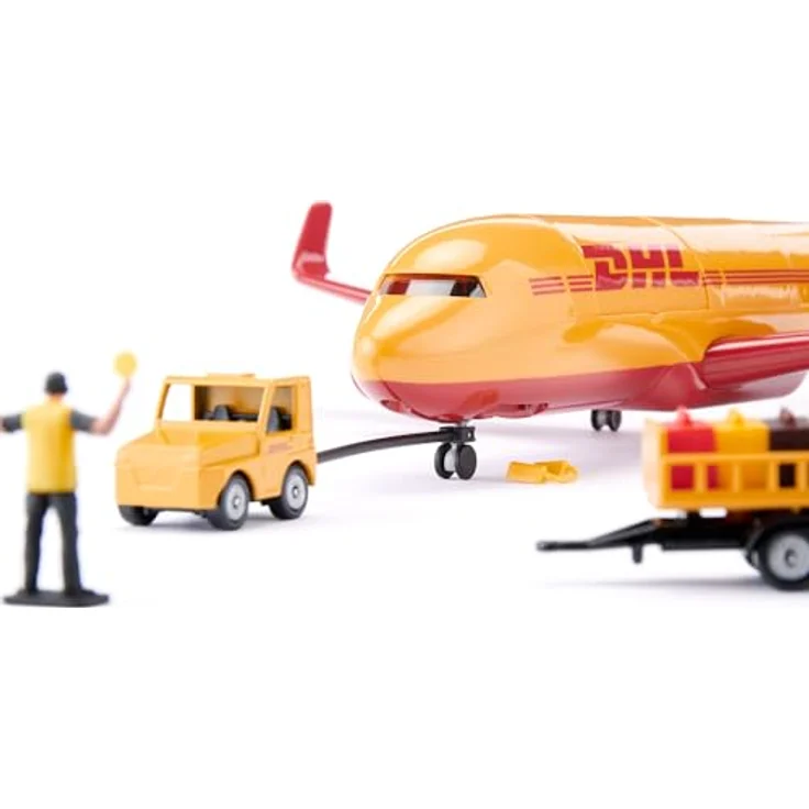 Siku 1702, DHL Frachtflugzeug mit Zubehör, Metall/Kunststoff, Spielzeug-Modell, Rot/Gelb – Bild 3