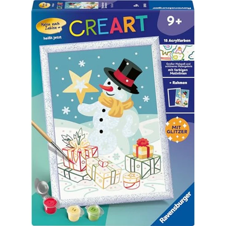 Ravensburger Malen nach Zahlen CreArt, Bezaubernder Schneemann mit farbigen Motivlinien – Bild 2