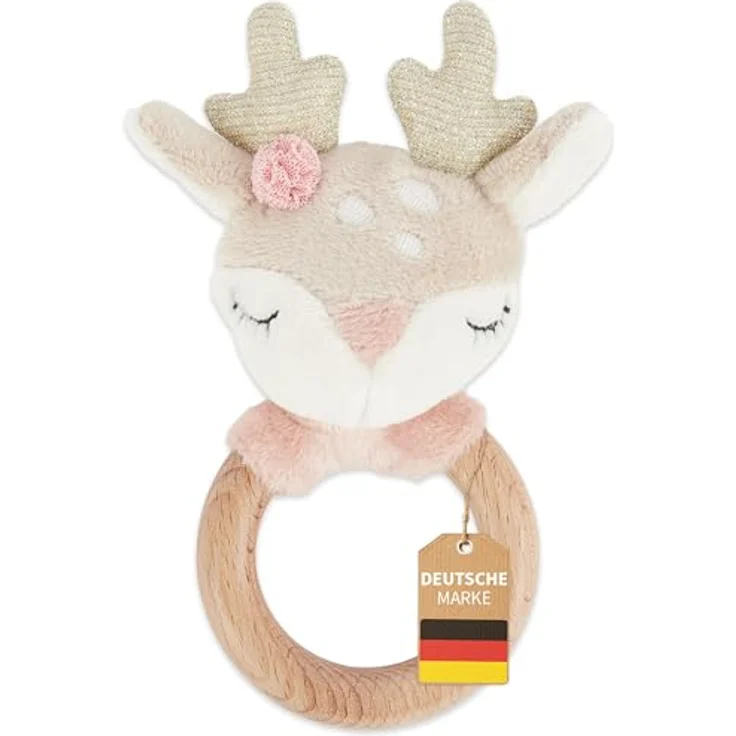 Bieco Plüschgreifling Reh mit Rassel 14 x 9 cm beige/ rosa – Bild 2