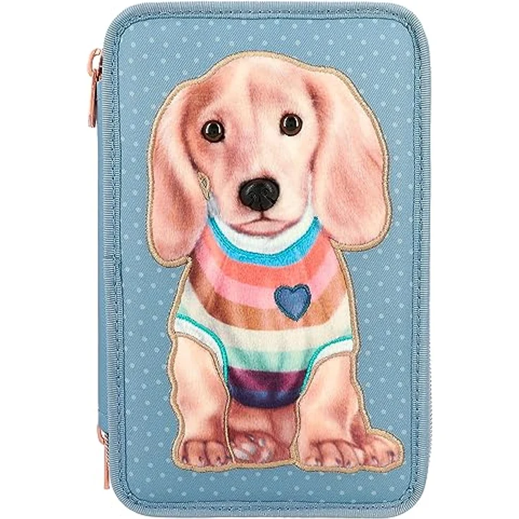Depesche 12561 TOPModel City Girls - Gefüllte 3-Fach Federtasche mit Hunde Motiv, Federmäppchen mit Buntstiften, Lineal, Schere uvm. – Bild 1