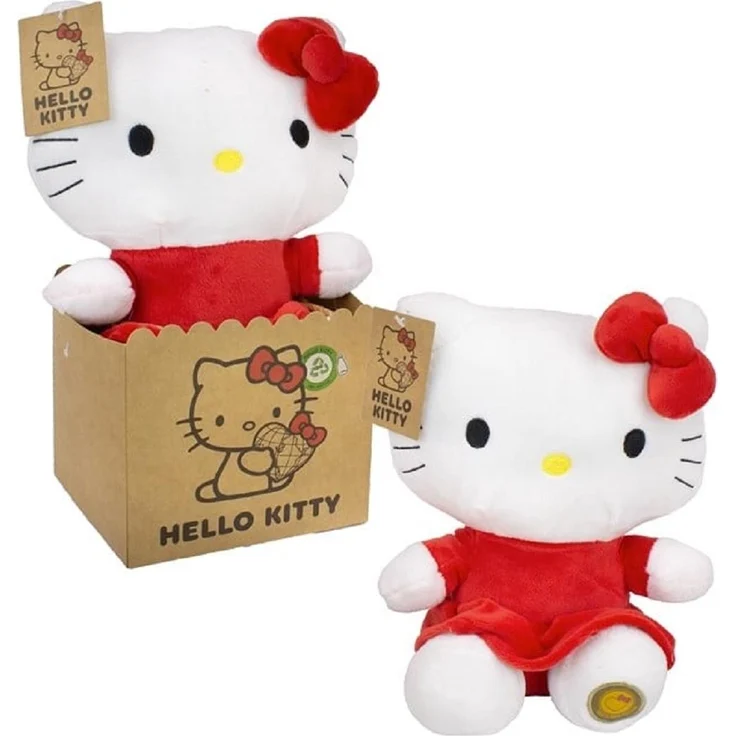 SANRIO Hello Kitty Plüschfigur 27 cm im roten Kleid mit Schleife – detailreiche Kuschelfreude für Kinder und Sammler