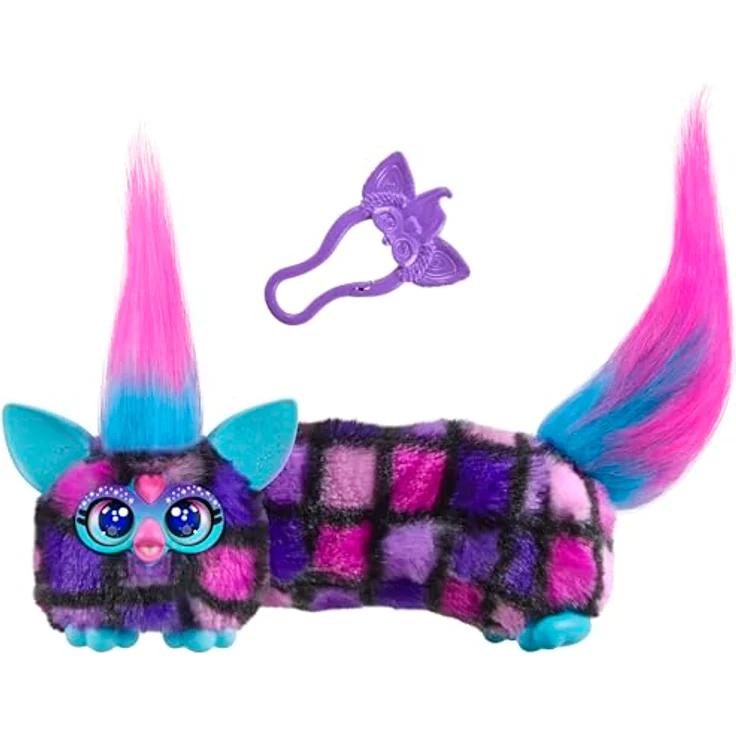 Furby DJ Furblets Dis-Co-Dazz, bunt-kariertes Plüschspielzeug mit Musik, Geräuschen, Furbisch-Sprache und Schlüsselanhänger für Kinder ab 6 Jahren – Bild 1