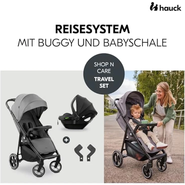 hauck Shop N Care Travel Set 2in1 Kinderwagen inkl. Buggy und Babyschale, Liegefunktion, Getränkehalter, UV-Schutz 50+ (Grey) – Bild 2