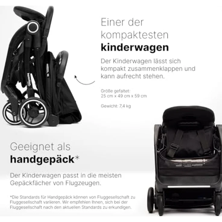 Hamilton by Yoop S2 Leichtgewicht Buggy - MagicFold™ Technology - Bis zu 22 kg - Kinderwagen mit Tragegurt und Getränkehalter - Verstellbar und zusammenklappbar - Faltbarer Buggy Baby - Schwarz – Bild 4