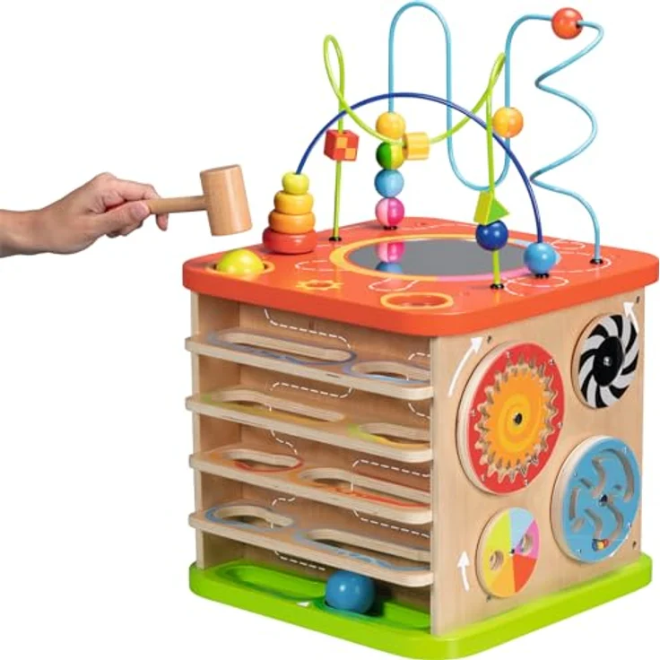 goki 59964 - Motorikwürfel ActiveKids aus Holz und Metall, XXL Spielwürfel, bunt, 35cm x 35cm x 54cm, ab 1 Jahr – Bild 2