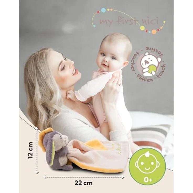 NICI Schmusetuch Baby 22 x 22 cm mit Kuscheltier Esel - Flauschiges Schnuffeltuch für Mädchen & Jungen, Baby Geschenk zur Geburt, Mit gesticktem Schriftzug "Kleines Schlitzohr" - 49751 – Bild 2