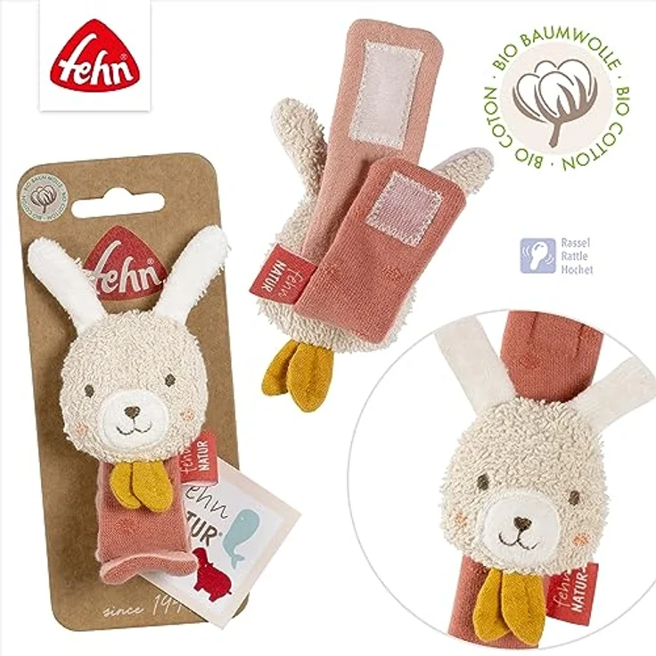 Fehn Rasselarmband Hase fehnNATUR – Activity-Armband mit Rassel und Bio-Baumwolle (kbA) zum Greifen, Bewegen & Geräusche erzeugen – Lernspielzeug für Babys und Kleinkinder ab 0+ Monaten - Preisvergleich – Bild 4