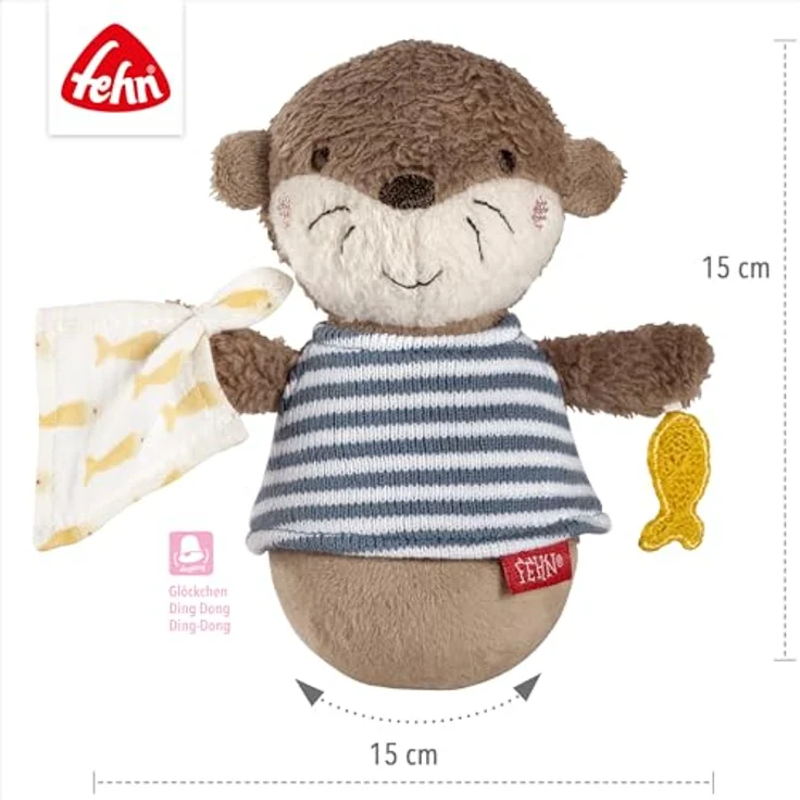 Fehn Greifspielzeug Otter Theo, Mini-Stehauf Otter mit Glöckchen und Stehauf-Funktion, für Babys ab 0 Monaten – Bild 4