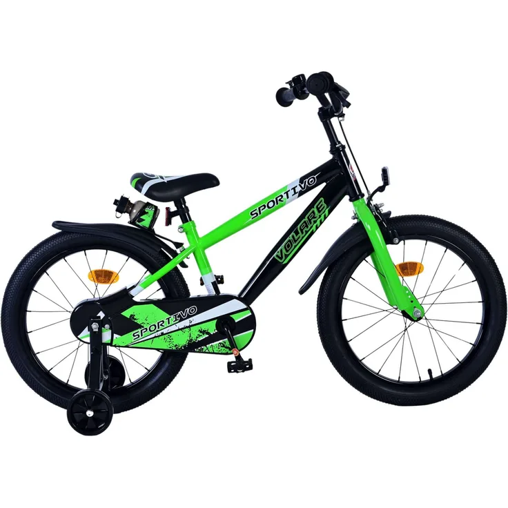 Volare Kinderfahrrad Rocky 18 Zoll für Jungen, Grün Schwarz, mit Rücktrittbremse und geschlossenem Kettenkasten