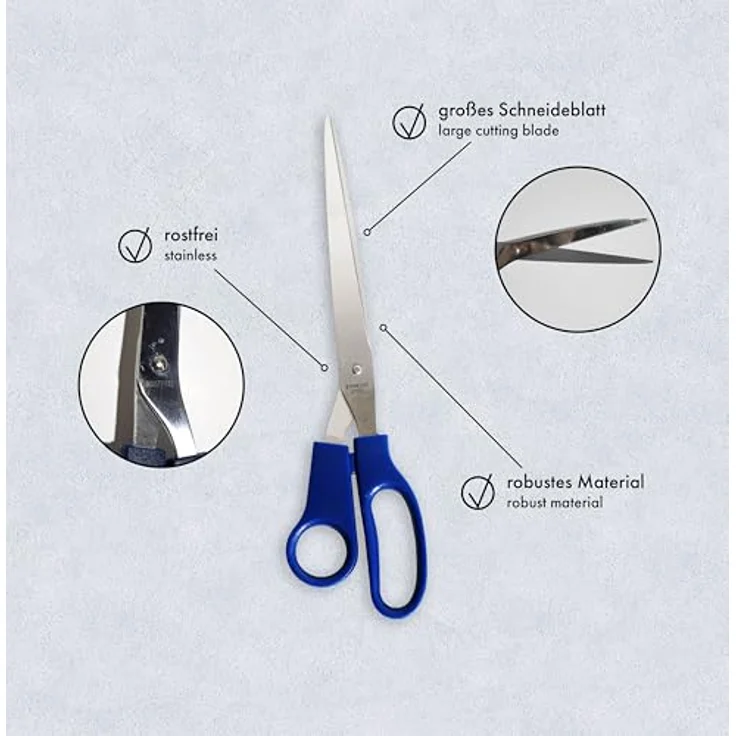 A.S. Création Tapezierschere Universalschere aus rostfreiem Edelstahl, 28 cm, blau/silberfarben, robust und langlebig – Bild 5