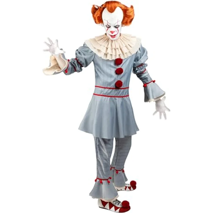 Metamorph ES Kapitel 2 – Pennywise Kostüm, mehrteiliges Clownskostüm mit Oberteil, Hose, Clownskragen und dekorativen Bommeln, XXL – Bild 1
