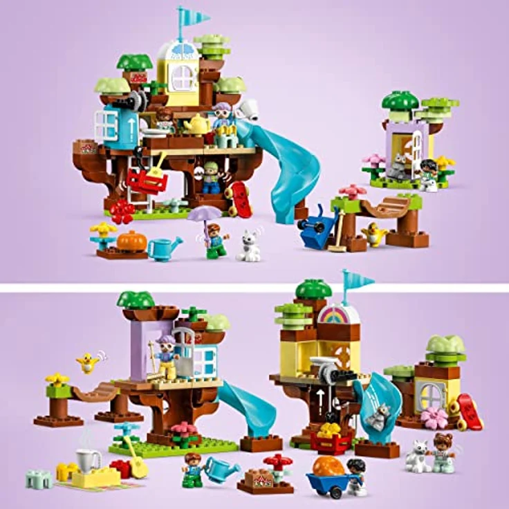 LEGO 10993 DUPLO 3-in-1 Baumhaus Spielzeug für Kleinkinder ab 3 Jahren, Mädchen und Jungen mit 4 Figuren, Tieren, Konstruktionsspielzeug mit Bausteinen und Einer Rutsche, Lernspielzeug – Bild 3