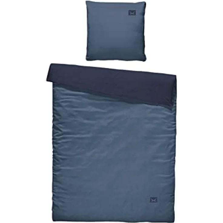 Sansibar Jersey Melange Wendebettwäsche Blau/Dunkelblau Doubleface Set 2 teilig 135x200 cm/80x80 cm – Bild 1