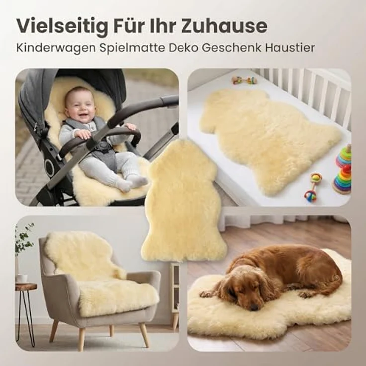 Baby Lammfell LANABEST. Premium Qualität, fabrikfrisch, schadstoffarm. Medizinische Gerbung, 30°C waschbar. Öko-Tex. Deutsches Merino Schaffell. Als Babyfell oder für den Kinderwagen. Geschenkqualität. Länge ca. 70 cm – Bild 4