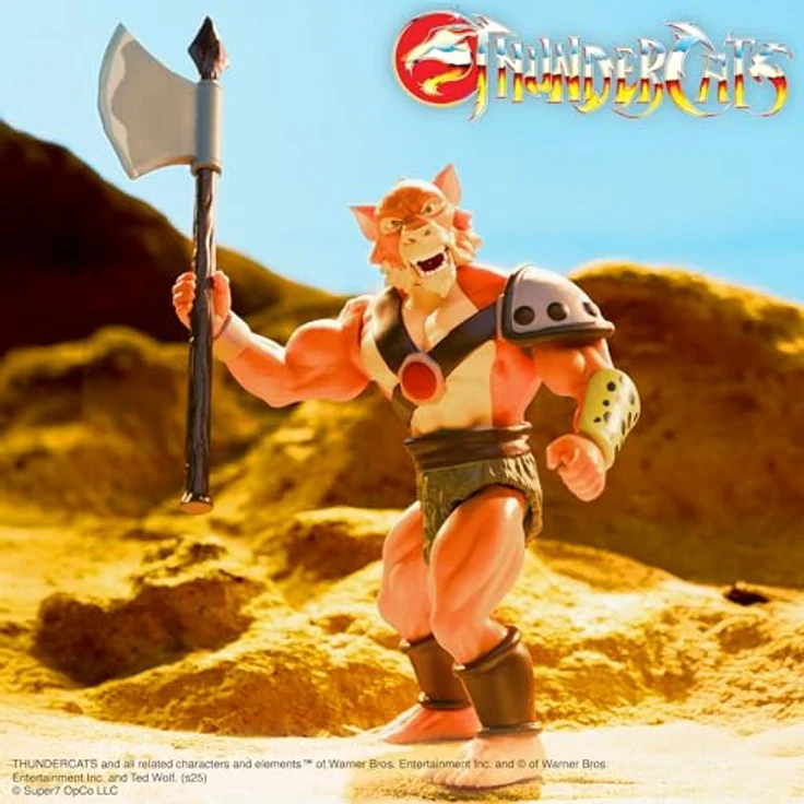 Super7 Thundercats Vintage Figuren Wave 01 - Jackalman Actionfigur, 14 cm groß mit 6 Gelenkpunkten und Riesenaxt Zubehör – Bild 4