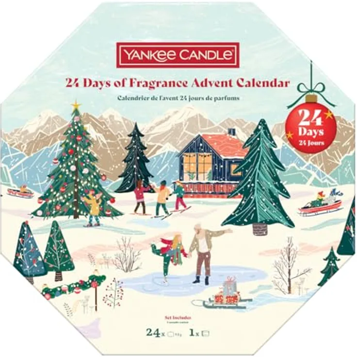 Yankee Candle Après Ski, Teelichter Adventskranz mit 8 Duftvariationen und Glas-Teelicht-Kerzenhalter