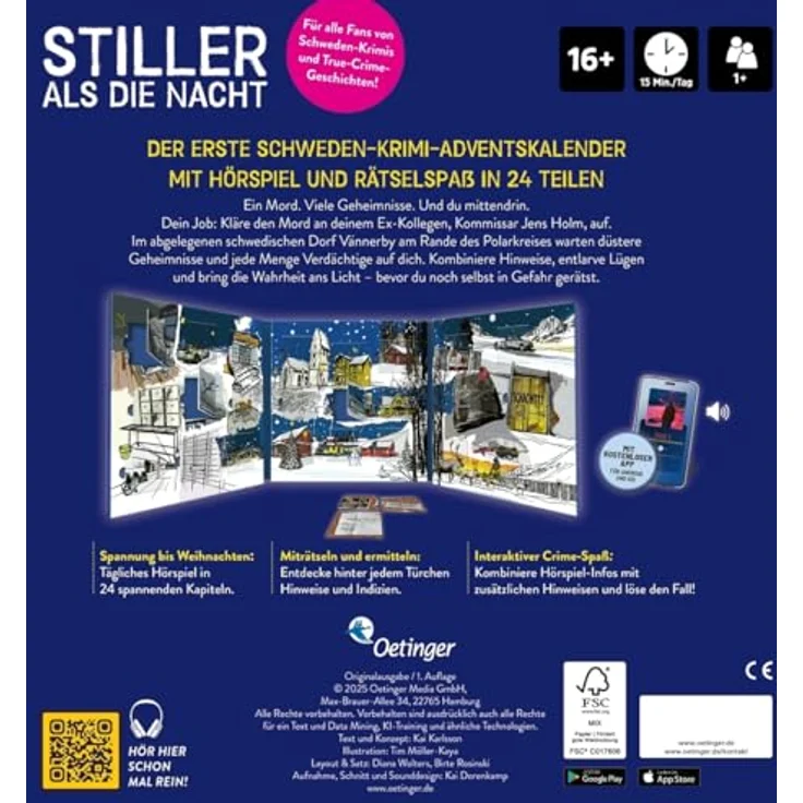 Oetinger Stiller als die Nacht, Schweden-Krimi-Adventskalender mit 24 Audio-Episoden und interaktiven Rätseln für Erwachsene – Bild 2
