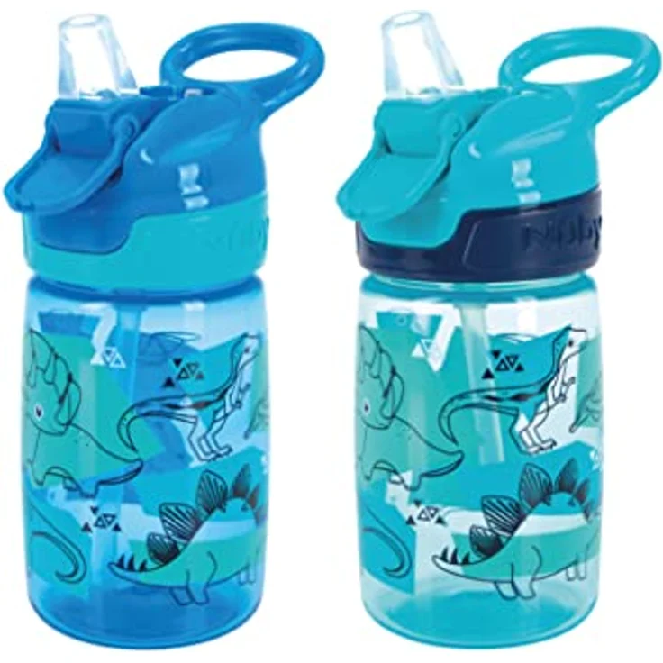 Nuby Incredible Gulp, Auslaufsicherer Becher für Kinder mit Tragegriff, 360ml, Dinosaurier-Muster, ab 18 Monaten, 2er-Pack – Bild 1