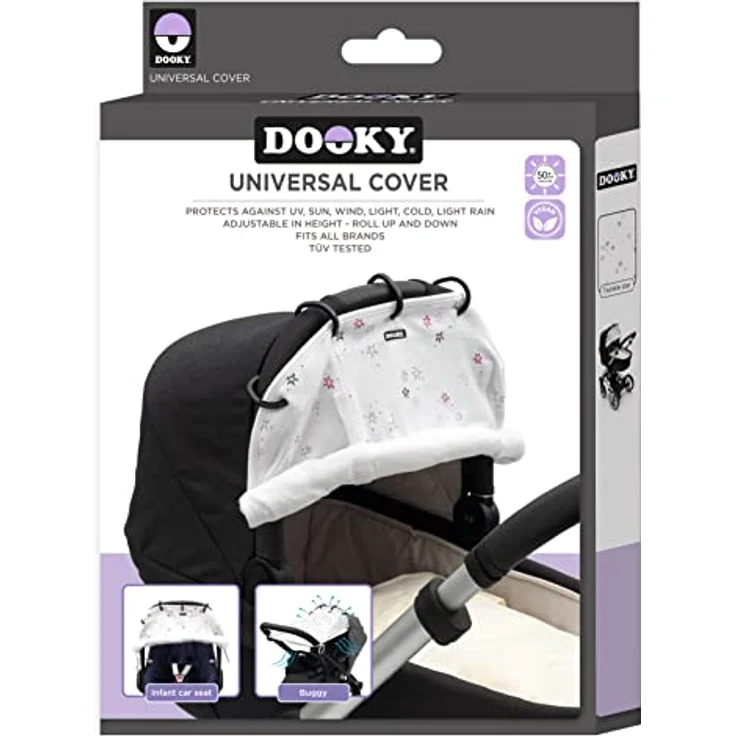 Dooky Universal Sonnenschutz, Wetterschutz für Babyschale, Kinderwagen,Buggy(UV-Schutz LSF40+, TÜV getestet, universelle Passform, stylisher Windschutz, Baby Erstausstattung),Twinkle Stars,DOOKY126620 – Bild 5